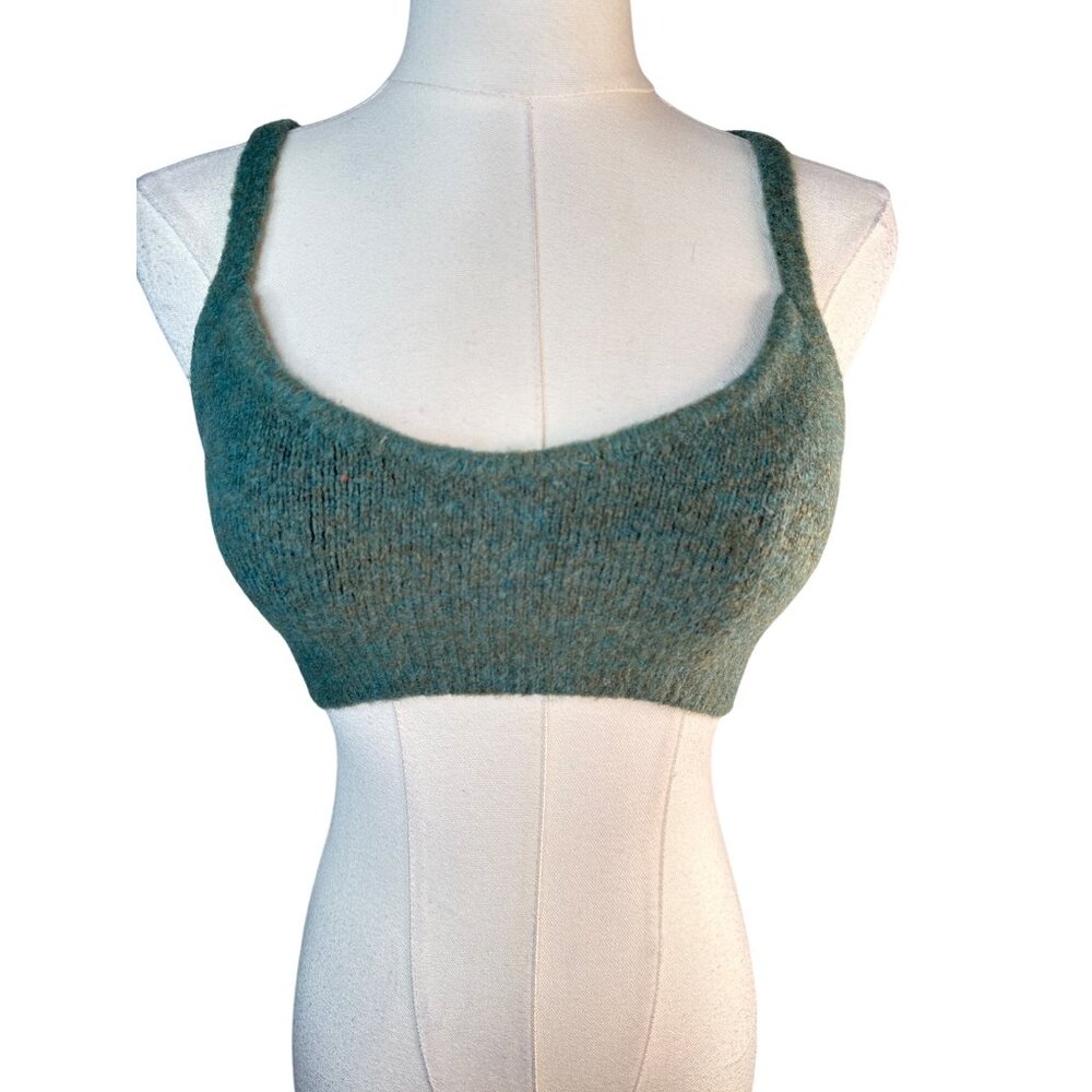 2/$30 ZARA Green Knit Small Tweed Crop Top Cozy Stretchy Tank